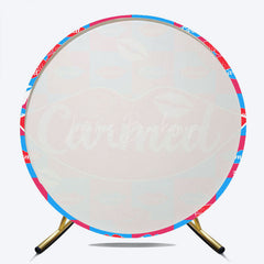 Lofaris Pop Art Lip Balm Inspired Round Backdrop Red Lips and Checkered Pattern Fun Colorful Party Photo Booth