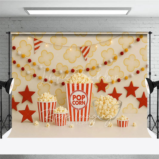 Lofaris Popcorn Movie Night Theme Photography Backdrop Red and White Striped Birthday Party Photo Background