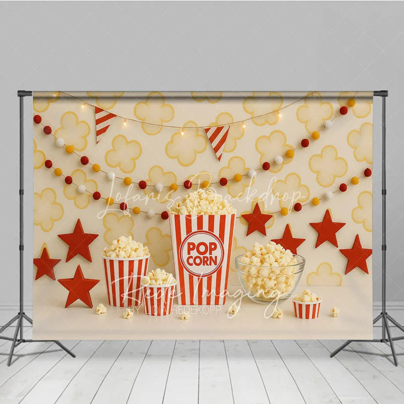 Lofaris Popcorn Movie Night Theme Photography Backdrop Red and White Striped Birthday Party Photo Background