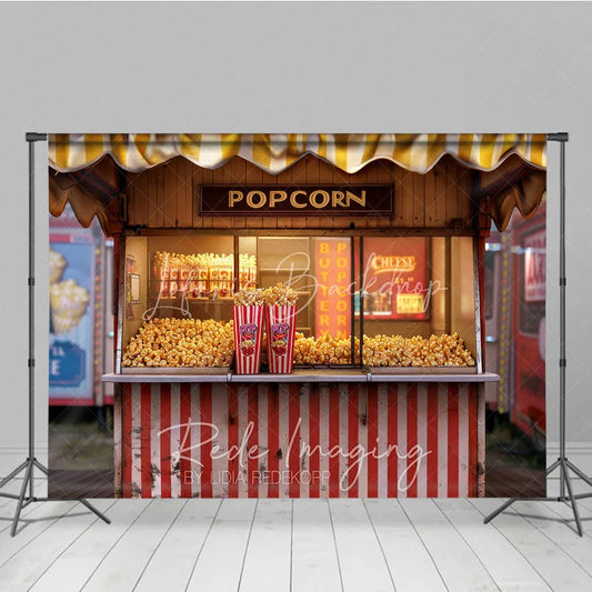 Lofaris Popcorn Stand Combo Set Backdrop Red and White Striped Movie Night Carnival Party Decoration Background