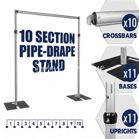 Lofaris Premium 100x10ft Pipe and Drape Stand Metal Kit for Wedding Party Studio Backdrops