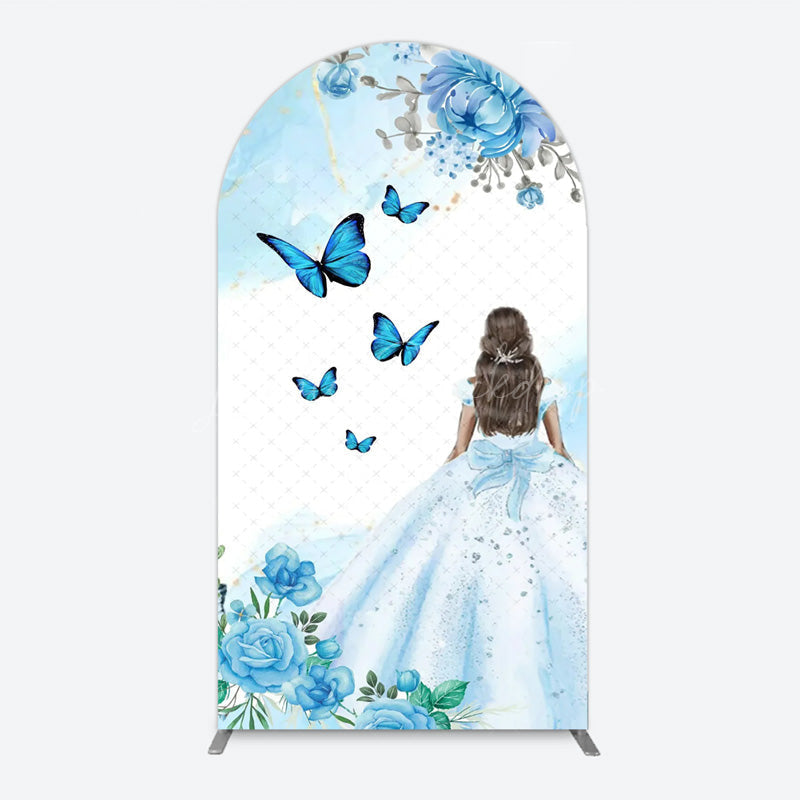 Lofaris Princess and Butterflies Arch Backdrop Mis Quince A?os Sweet 16 Birthday Elegant Girl Party Photo Booth Decor