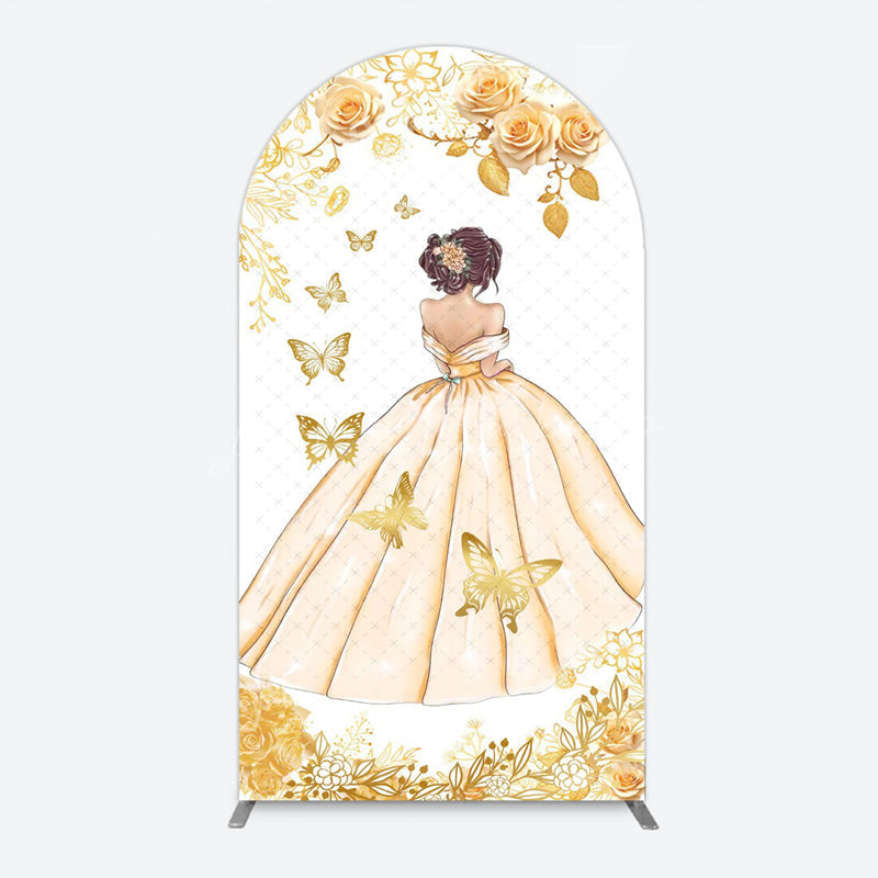 Lofaris Princess and Butterflies Arch Backdrop Mis Quince A?os Sweet 16 Birthday Elegant Girl Party Photo Booth Decor