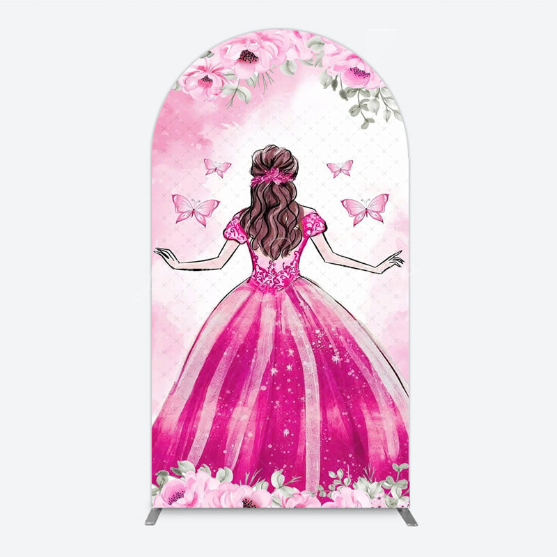 Lofaris Princess and Butterflies Arch Backdrop Mis Quince A?os Sweet 16 Birthday Elegant Girl Party Photo Booth Decor