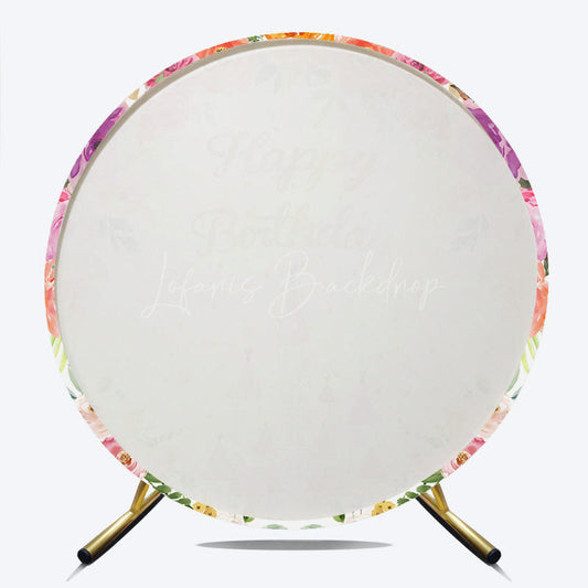 Lofaris Princess Castle Birthday Round Backdrop Pink and Gold Floral Wreath Banner Fairytale Themed Party Photo Prop