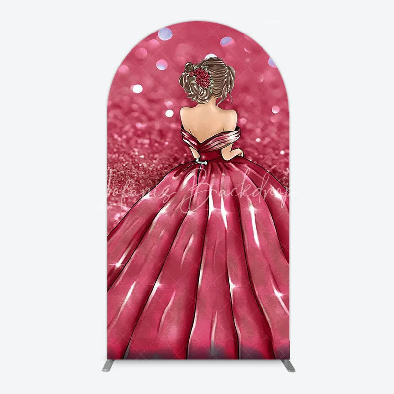 Lofaris Princess Gown Arch Backdrop for Quincea?era Lavender Glitter Sweet 16 Elegant Girl Birthday Decor