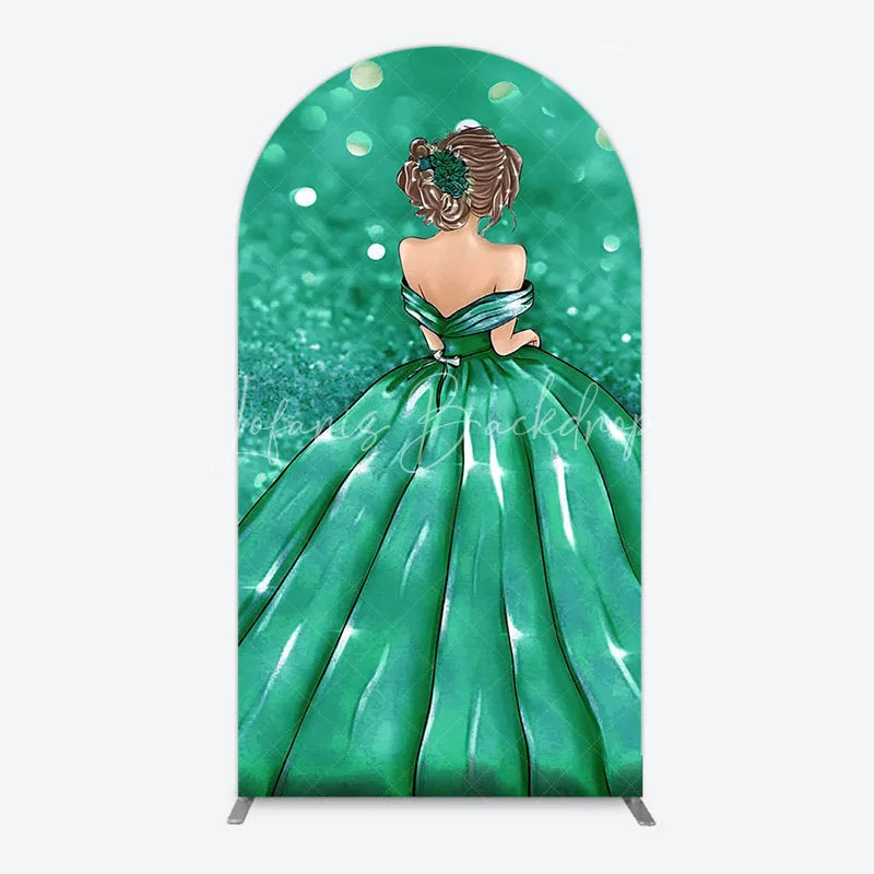 Lofaris Princess Gown Arch Backdrop for Quincea?era Lavender Glitter Sweet 16 Elegant Girl Birthday Decor