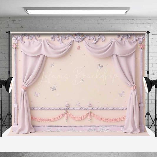 Lofaris Princess Room Wall Photography Backdrop Pink Curtains and Butterflies Decor Fairytale Bedroom Photo Prop