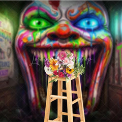 Lofaris Psychedelic Neon Dripping Clown Face Holiday Backdrop Grim Circus Horror Theme Party Decor with Toxic Graffiti