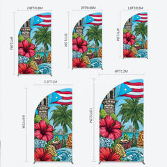 Lofaris Puerto Rico Flag and Tropical Flowers Half Moon Arch Backdrop Vibrant Caribbean Island Party Decor