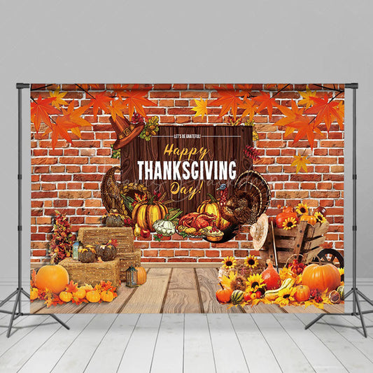 (Ship In 24HR) Lofaris Pumpkin Maples Turkey Brick Thanksgiving Day Backdrop
