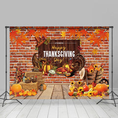 (Ship In 24HR) Lofaris Pumpkin Maples Turkey Brick Thanksgiving Day Backdrop