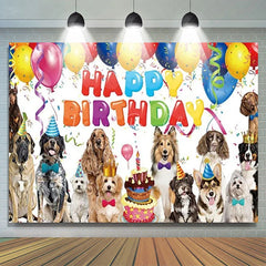 Lofaris Puppy Dog Birthday Backdrop Happy with Balloons Cake and Pets Party Photo Booth Props