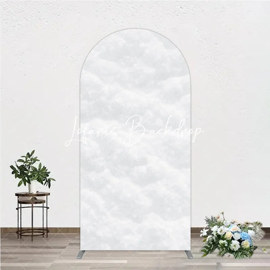 Lofaris Pure White Textured Snowy Cloud Round Top Arch Backdrop Ethereal Winter Wonderland Party Decor.