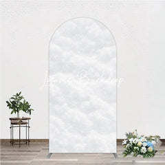 Lofaris Pure White Textured Snowy Cloud Round Top Arch Backdrop Ethereal Winter Wonderland Party Decor.