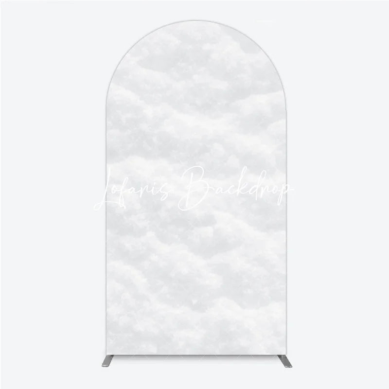 Lofaris Pure White Textured Snowy Cloud Round Top Arch Backdrop Ethereal Winter Wonderland Party Decor.