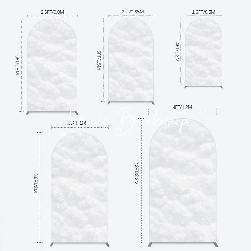 Lofaris Pure White Textured Snowy Cloud Round Top Arch Backdrop Ethereal Winter Wonderland Party Decor.