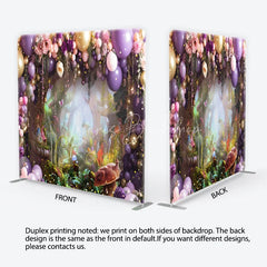 Lofaris Purple and Gold Balloons Enchanted Forest Square Double-Sided Backdrop Fairytale Garden Birthday Party Decor.