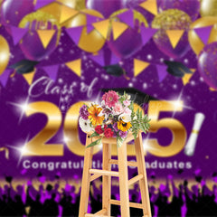 Lofaris Purple Balloons Glitter Flag Congrats Grad Backdrop