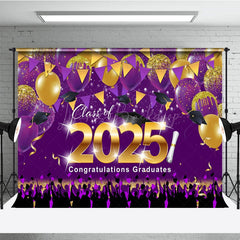 Lofaris Purple Balloons Glitter Flag Congrats Grad Backdrop