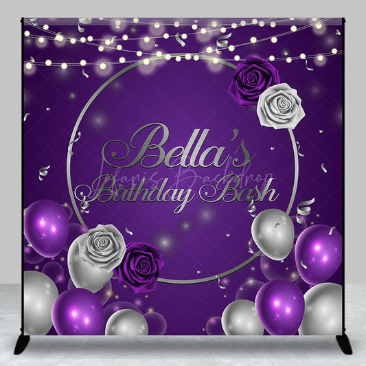 Lofaris Purple Balloons Rose Custom Name Birthday Backdrop