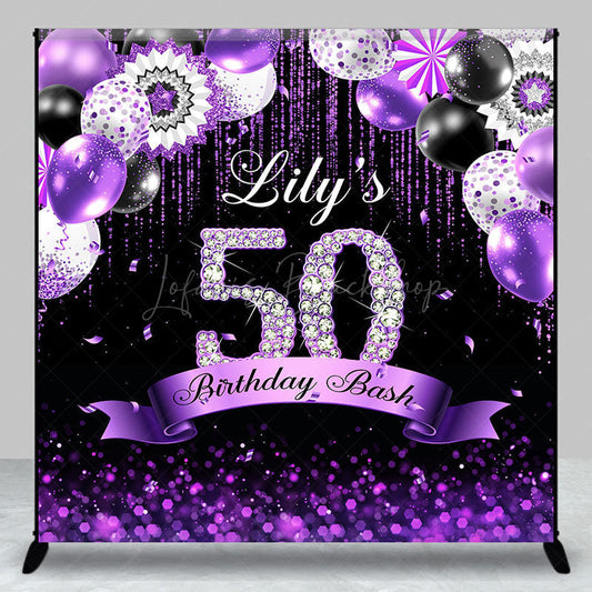 Lofaris Purple Black Balloon Custom 50 Birthday Bash Backdrop
