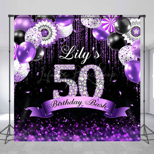Lofaris Purple Black Balloon Custom 50 Birthday Bash Backdrop