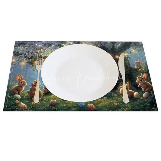 Lofaris Purple Blossom Bunny Set of 4 Placemats Spring Floral Tree Easter Holiday Table Mats Decor