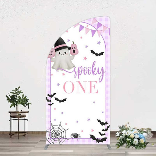 Lofaris Purple Boo Spooky One Halloween Birthday Half Moon Arch Backdrop