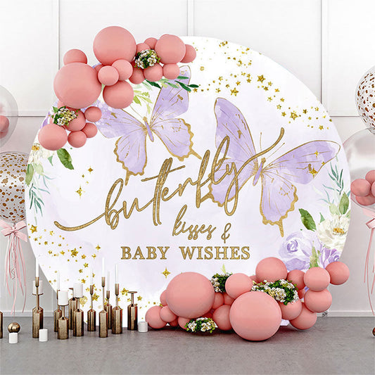 Lofaris Purple Butterfly Glitter Baby Wishes Round Backdrop