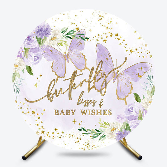 Lofaris Purple Butterfly Glitter Baby Wishes Round Backdrop