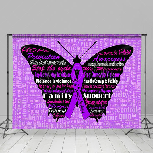 Lofaris Purple Butterfly Stop Domestic Violence Backdrop