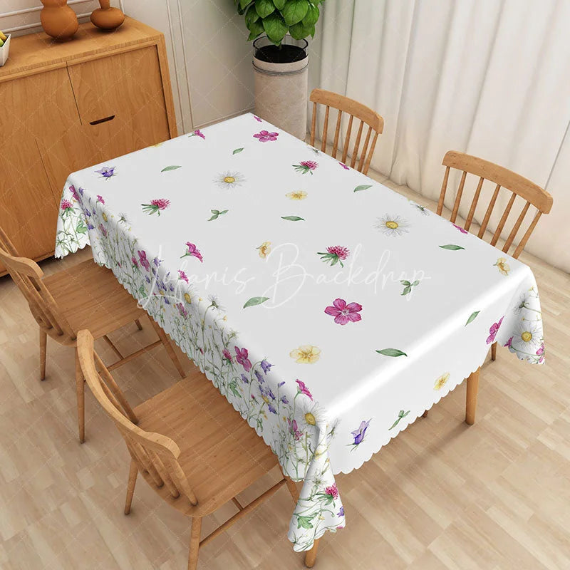 Lofaris Purple Daisy Rectangle Tablecloth Wildflower Garden Dining Table Cover Decoration