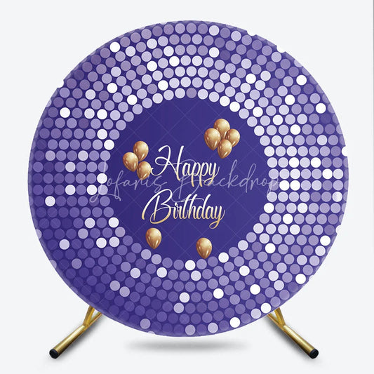 Lofaris Purple Disco Round Backdrop Glittery Sequin Spots Gold Balloons Background Circle Cover for Birthday Party Decoration