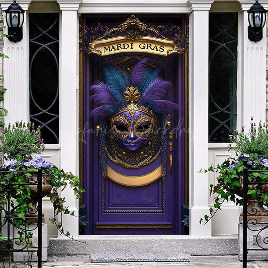 Lofaris Purple Feather Mask Mardi Gras Dance Party Door Cover
