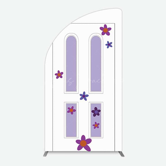 Lofaris Purple Floral Decor Door Birthday Half Moon Arch Backdrop