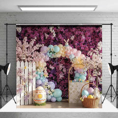 Lofaris Purple Floral Easter Backdrop Spring Garden Balloon Arch Bunny Photography Background Holiday Party Decoration
