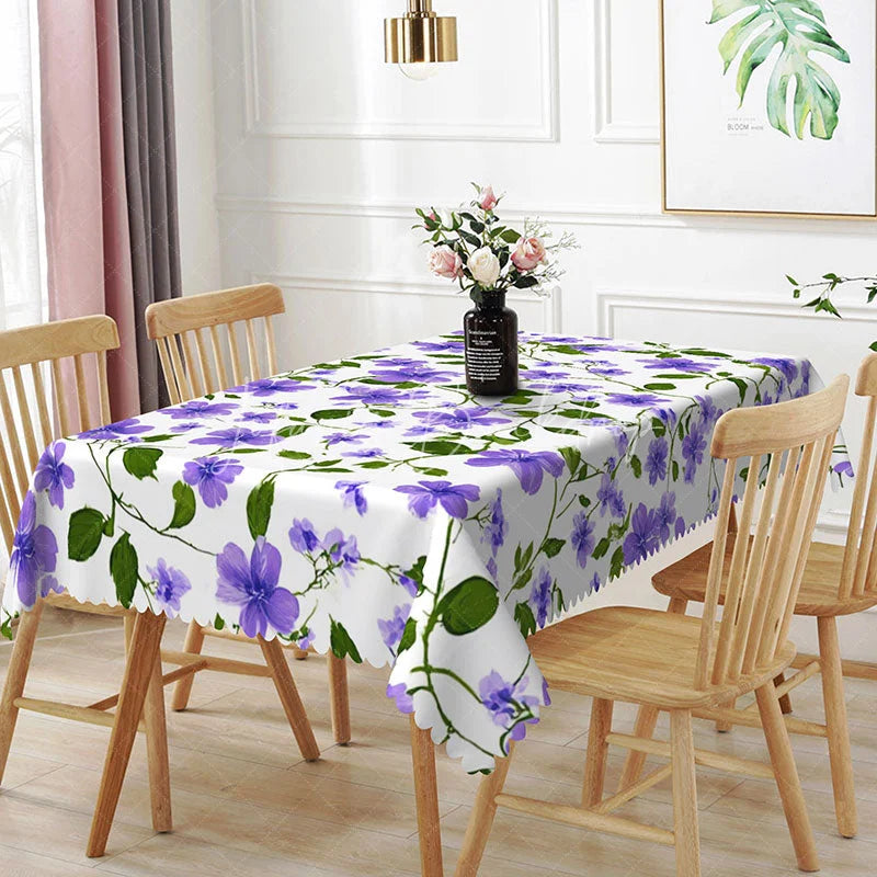 Lofaris Purple Floral Vine Rectangle Tablecloth Spring Garden Blossom Table Cover Elegant Flower Pattern Decor