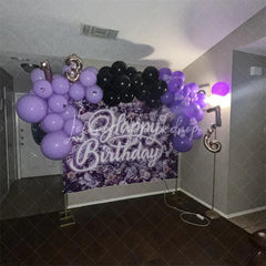 Lofaris Purple Floral Wall Happy Birthday Backdrop Neon Light Style Text Party Decoration