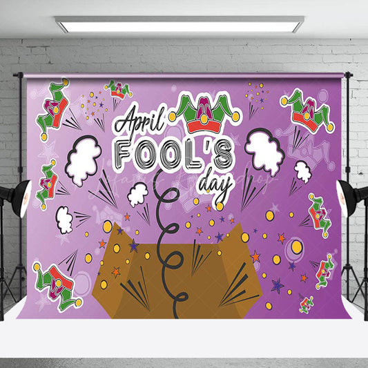 Lofaris Purple Funny Crown Box Happy April Fools Day Backdrop