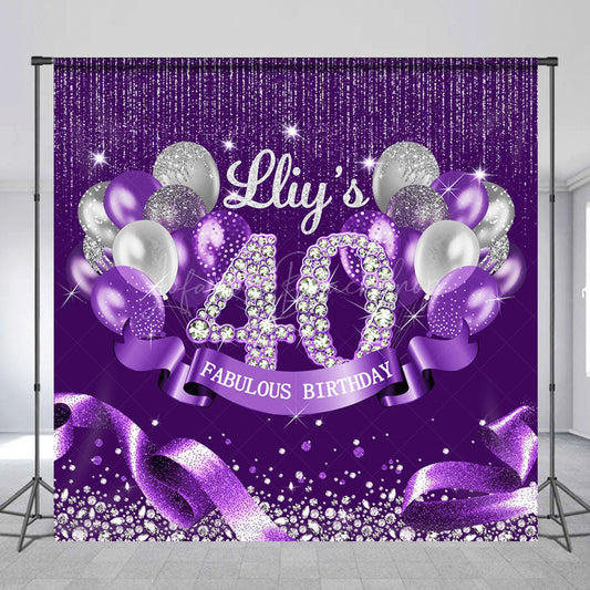 Lofaris Purple Glitter Balloons Custom 40th Birthday Backdrop