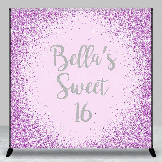 Lofaris Purple Glitter Custom Name Sweet 16 Birthday Backdrop