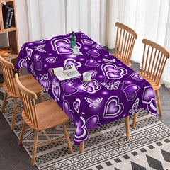Lofaris Purple Glowing Heart Butterfly Rectangle Tablecloth Neon Light Love Pattern Romantic Fantasy Dining Decor