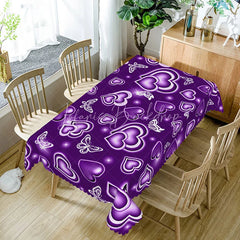 Lofaris Purple Glowing Heart Butterfly Rectangle Tablecloth Neon Light Love Pattern Romantic Fantasy Dining Decor