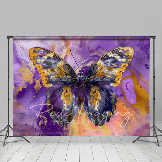 Lofaris Purple Gold Abstract Butterfly Fine Art Backdrop