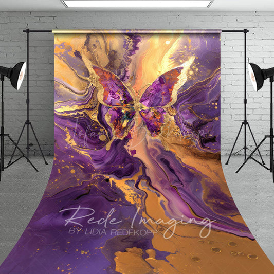 Lofaris Purple Gold Abstract Butterfly Fine Art Sweep Backdrop