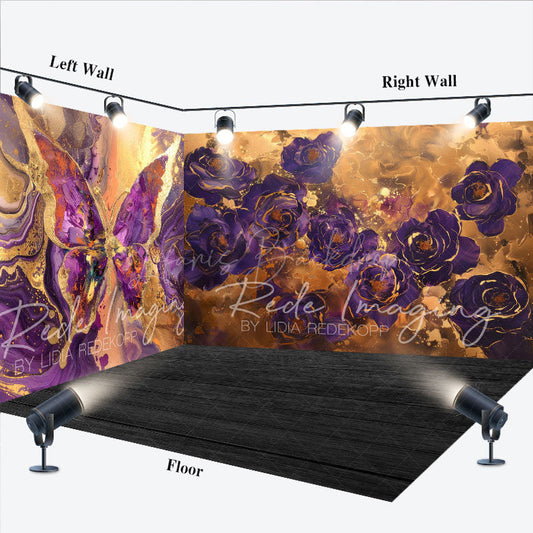 Lofaris Purple Gold Abstract Butterfly Room Set Backdrop