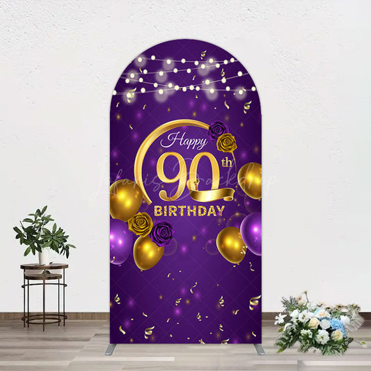 Lofaris Purple Gold Balloon Lights Birthday Arch Backdrop