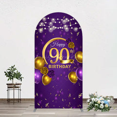 Lofaris Purple Gold Balloon Lights Birthday Arch Backdrop