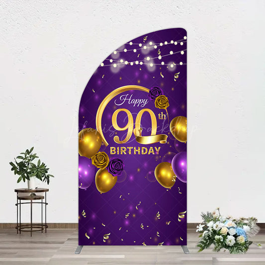 Lofaris Purple Gold Balloon Lights Birthday Half Moon Arch Backdrop